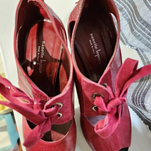 Nanette Lepore Italian Leather Red Lace-Up Heels - Picture 3 of 3